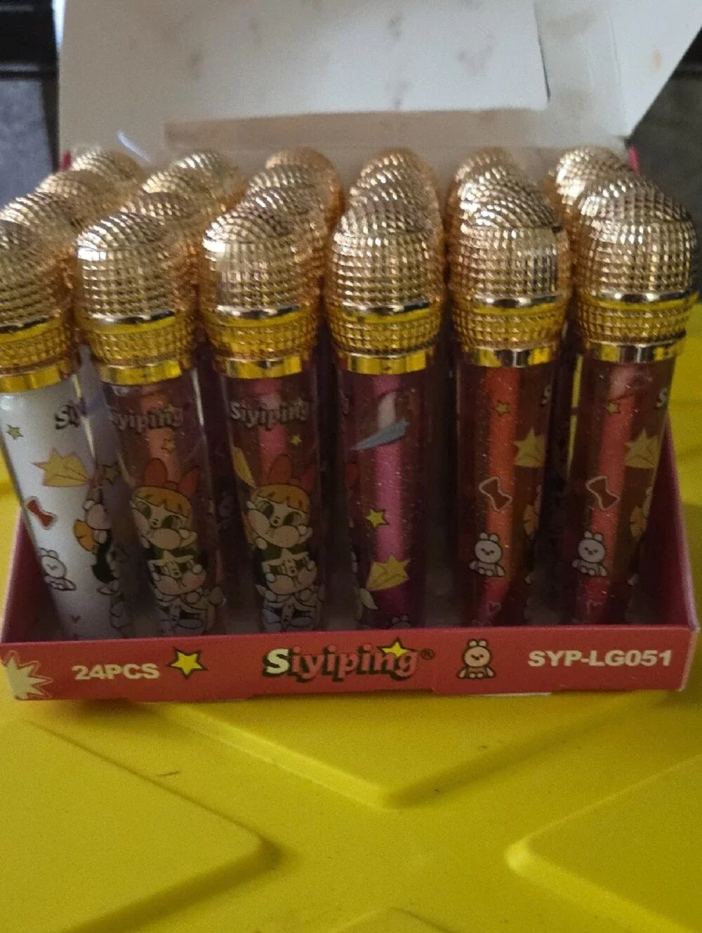 Box Of 24  Microphone Animated Characters Lip Gloss - 4 Light Gloss Colors